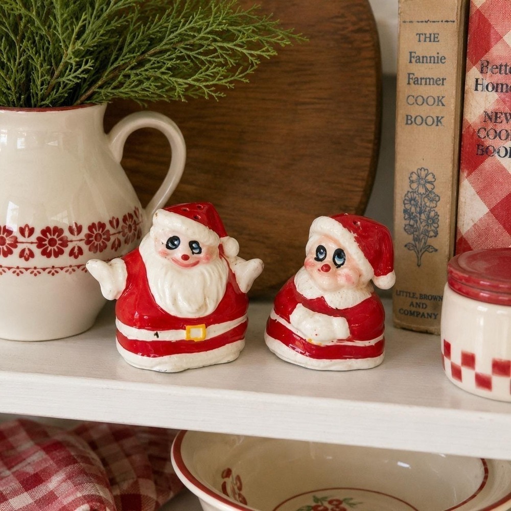 Vintage Kreiss & Co. Ceramic Santa Salt and Pepper Shakers Distinctive Eyes MCM